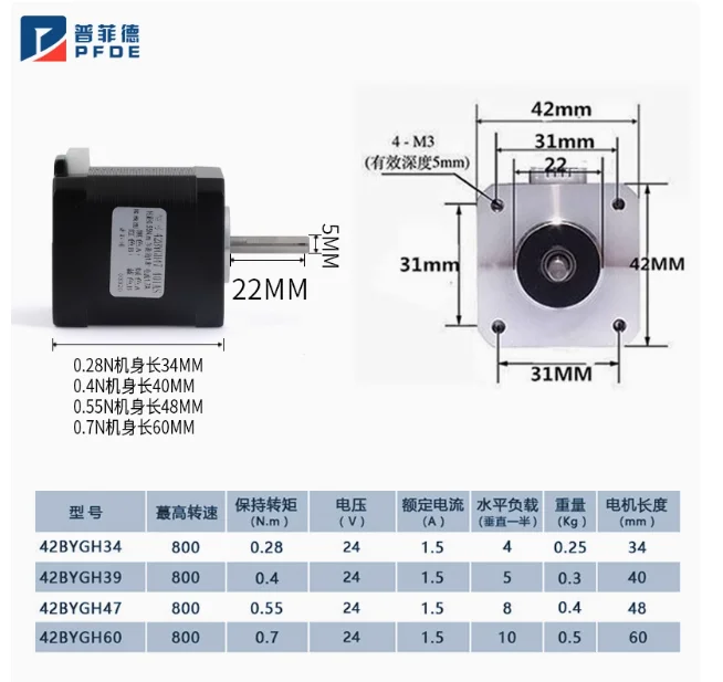 42BYGH34  High Torque Nema 17 Stepper Motor For 3D Printer CNC Milling Engraving Machine 0.28N.m 4-Lead 1.5A Electric Motors