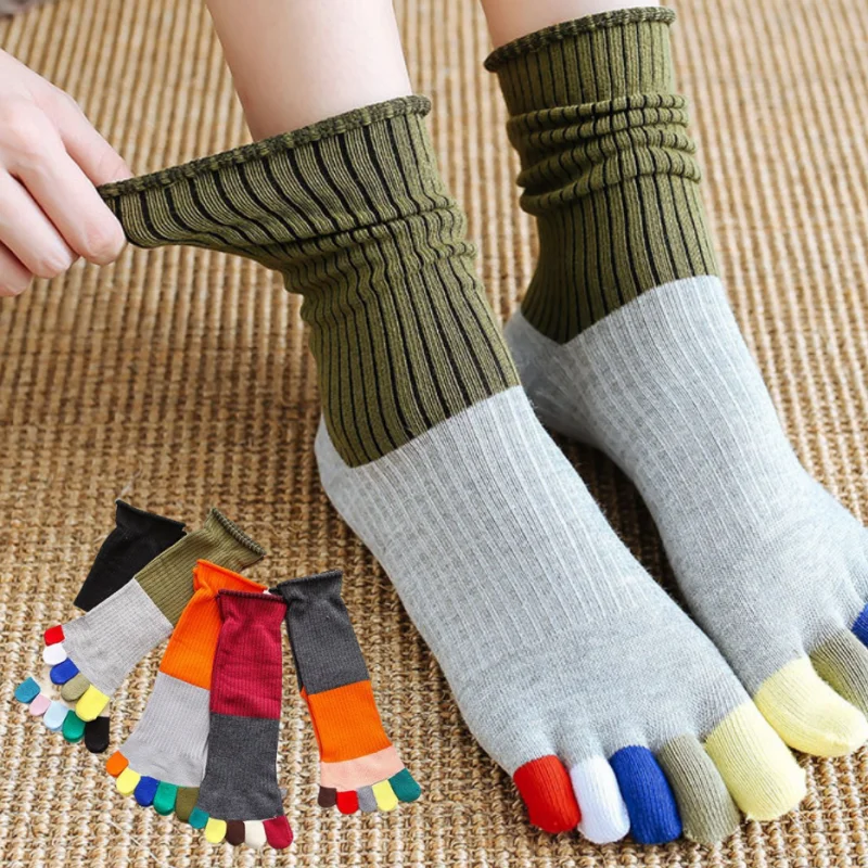 5 Pairs/lot Japanese Five Finger Socks Women Cotton Medium Tube Socks Autumn Winter Colorful Finger Split Toe Socks