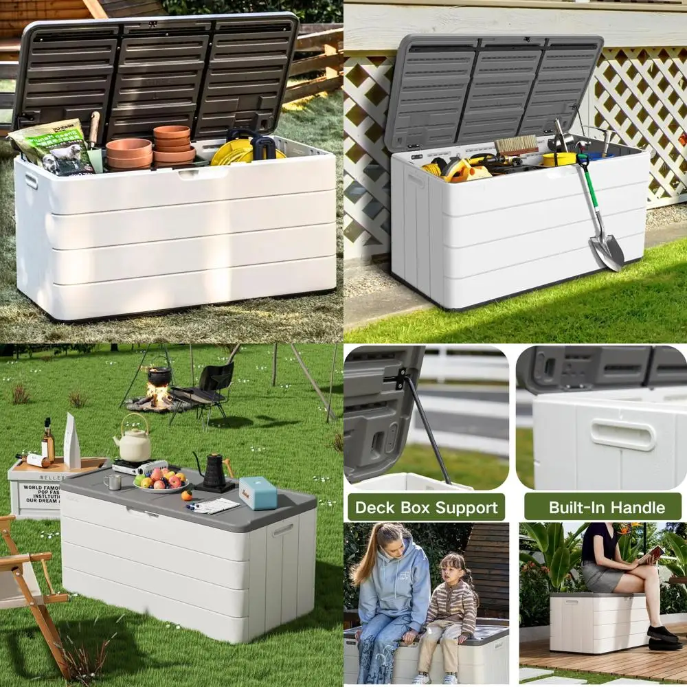 

110 Gallon Waterproof Outdoor Storage Box with Lock, Ideal for Patio Cushions and Tools