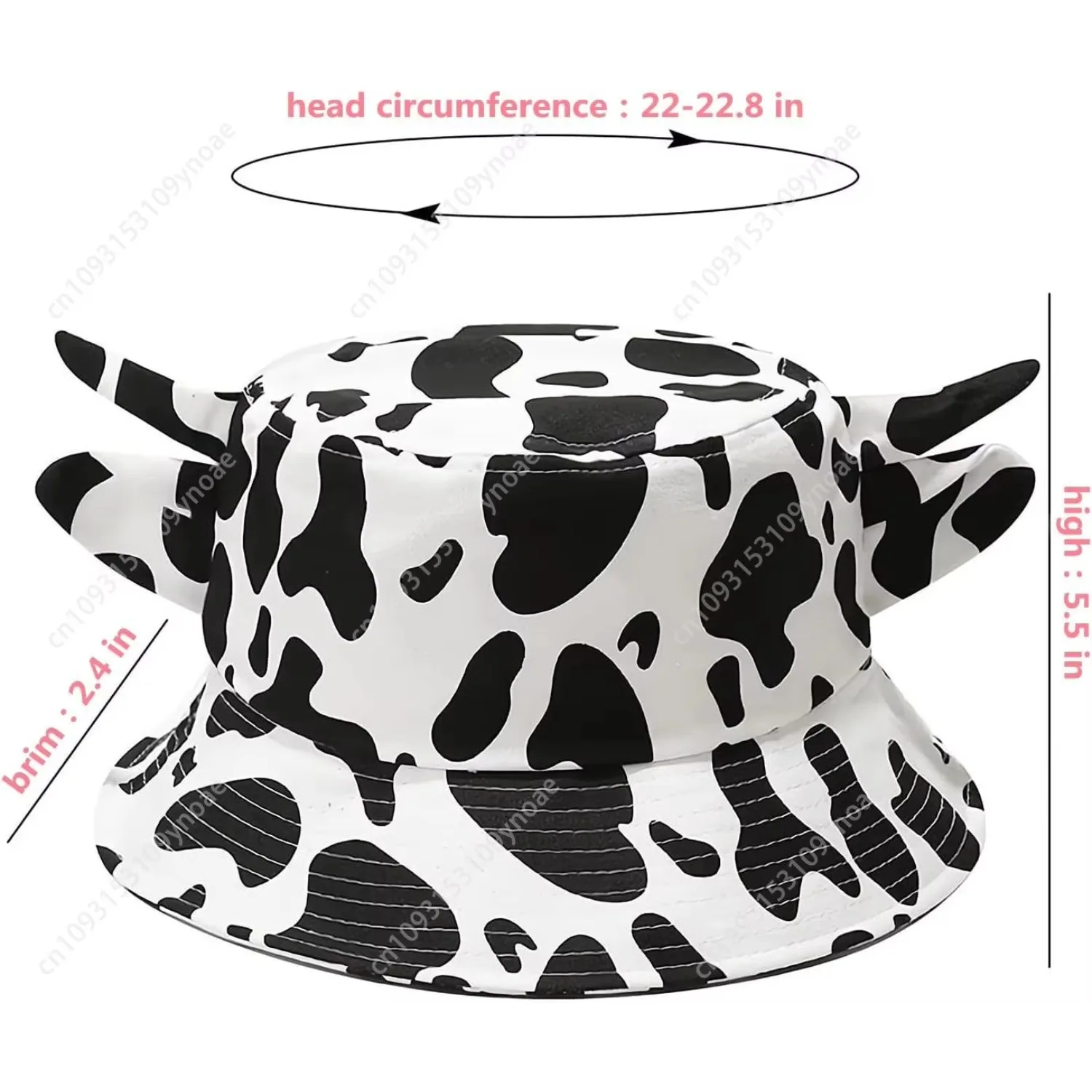 Cow Print Bucket Cap Cute Horn Ears Summer Beach Sun Hat Fishmen Hats Men Women Outdoor Activies Unisex Fit  Adjustable