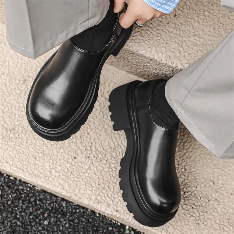 7 سنتيمتر سميكة سوليد الرجال الارتفاع زيادة رئيس مستدير الجلود العصرية المتخصصة رئيس كبير التنقل دواسة واحدة غطاء للقدم ديربي الأحذية