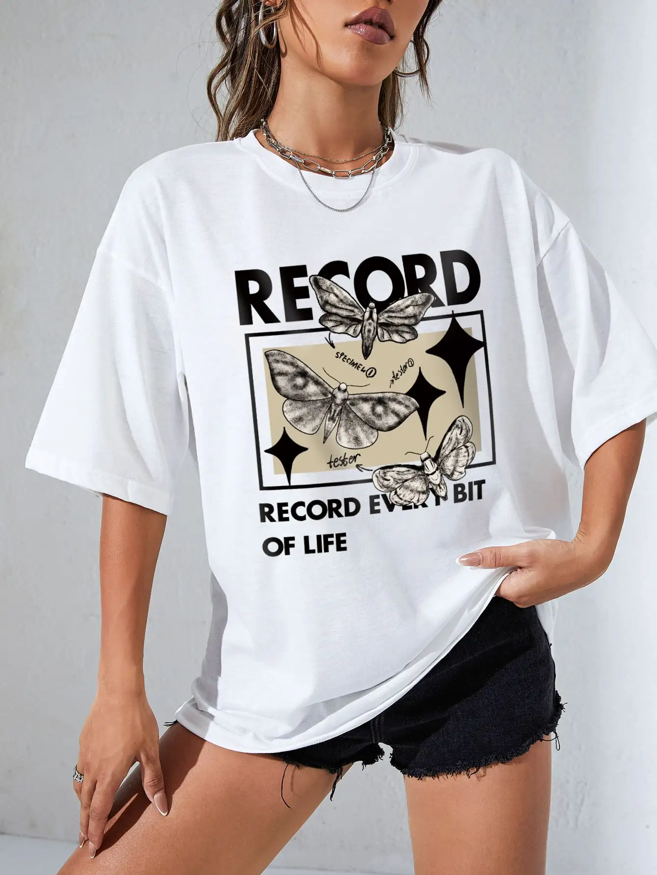 Record Every Bit Of Butterfly Life Cotton Tee Shirt Essential Summer T-Shirt Individual Comfortable Tshirt Round Neck T-Shirts