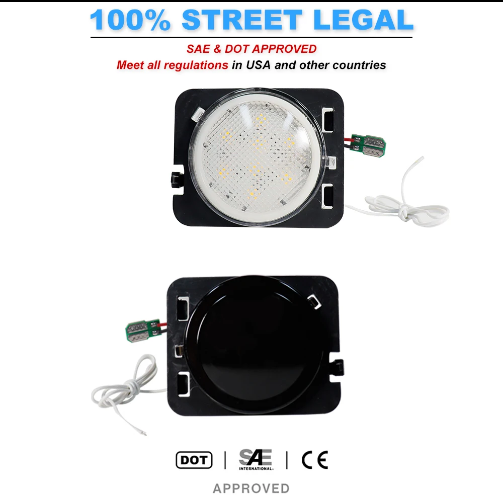 2pcs Amber LED Front Fender Side Marker Lights with White DRL/Driving Lamps For Jeep Wrangler JK Rubicon Unlimited 2007-2017