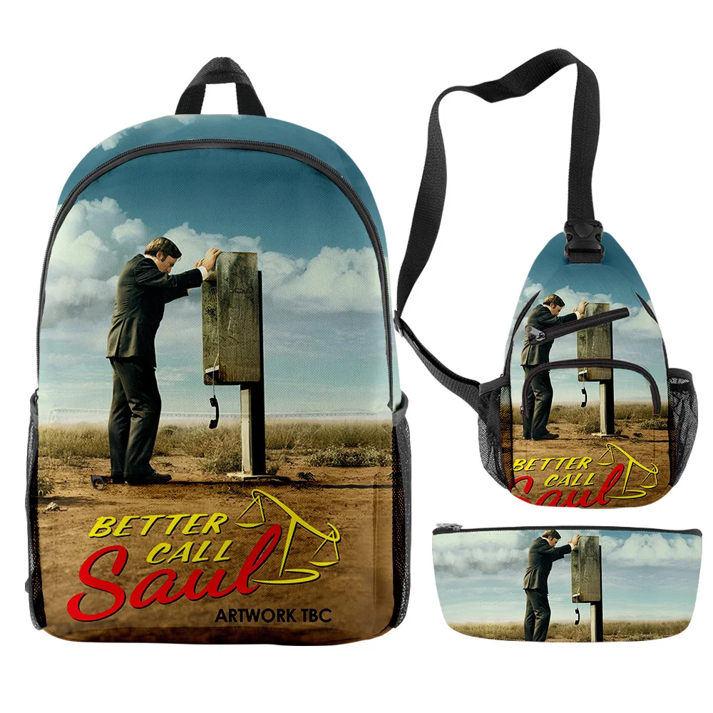 Popular Better Call Saul TV Series 3D Print 3pcs/Set pupil School Bags Trendy Travel Laptop Backpack Chest Bag Pencil Case