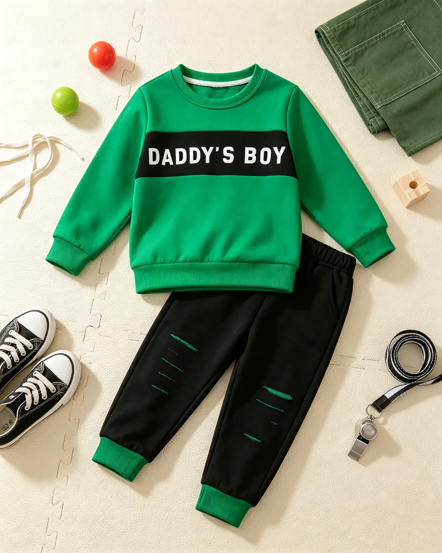 Kinder Herbst-Winter Casual Rundhals-Sweatshirt mit Buchstabendruck und Langen Ärmeln sowie Hose mit Elastischem Bund Set Kinderbekleidung Oberteil – Detail 2