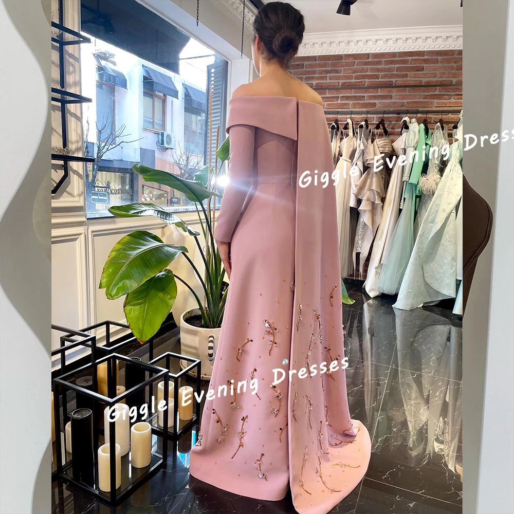 Giggle Crepe Boat Neck Beading Prom Gown Saudi Arab Elegance Close-Fitting Floor-Length Evening Party Dresses for Women 2024