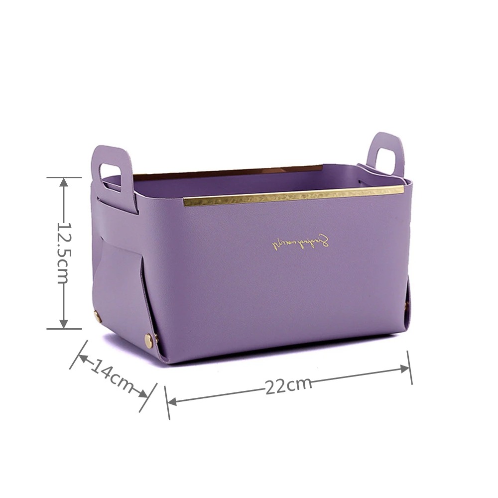 Leather PU Desktop Storage Box Creative Foldable Cosmetic Box with Handle Home Organizer Waterproof Bathroom Storage Basket 2024