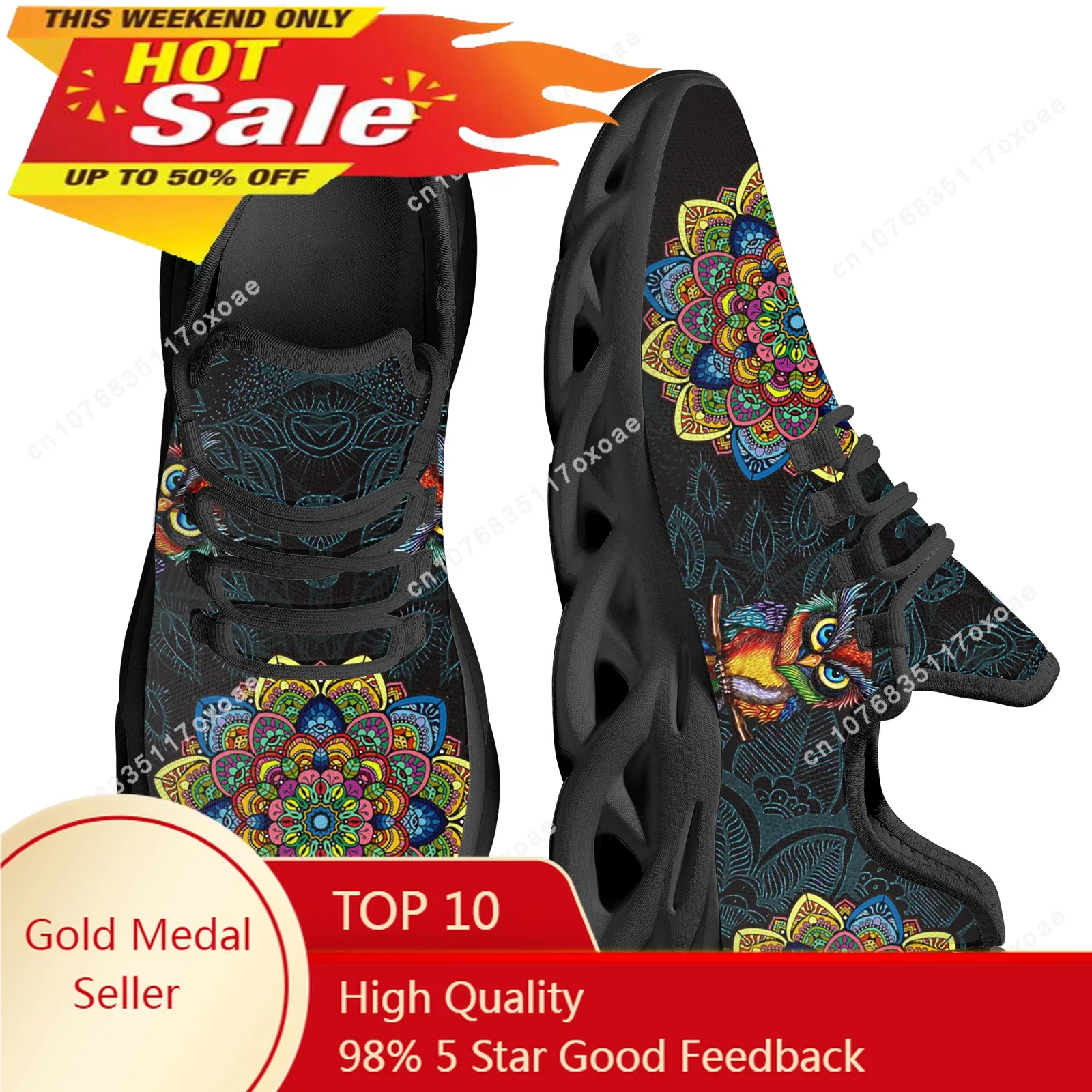 2023 Trendy Mesh Sneakers Vintage Mandala Owl Design Women's Platform Shoes Height Increaing Platform Footwear Gifts