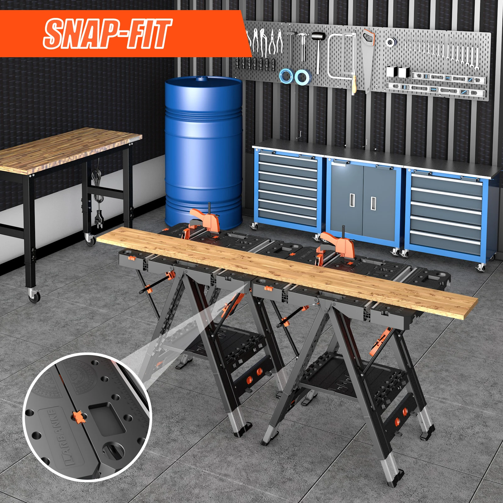 Folding Workbench,2-in-1 Waterproof Portable Folding Work Table,31" W x 25" D x 32" H Workbench,Height-Adjustable Work Table