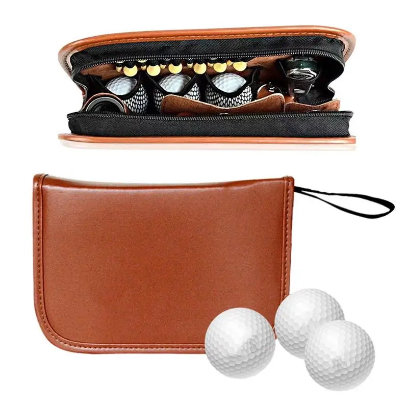 Golf Ball Bag Pouch Multi-functional Golf Accessory Bag Portable PU Waterproof Golf Glove Holder Case with Storage Slots