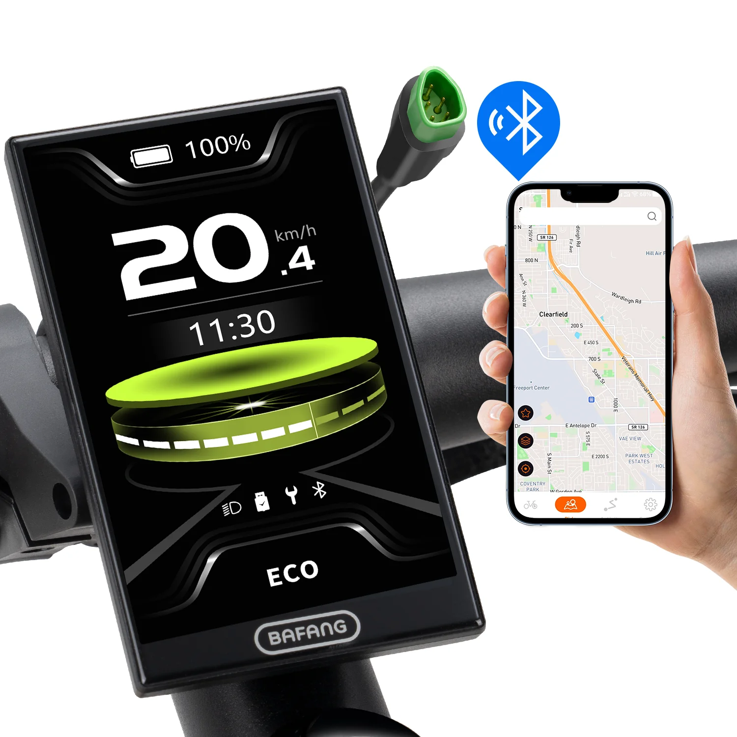 BAFANG DPC010 E-Bike-Display 4-Zoll-TFT-Bildschirm IP66 Wasserdicht Automatische Hintergrundbeleuchtung E-Bike-Tachometer & Computer mit Typ-C-Ladegerät
