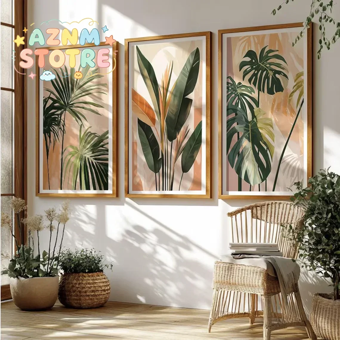 1/3pcs Retro Palm Tree Watercolor Plant Canvas Printing Summer Seaside Beach Coastal Wall Art Poster for Modern Home Decor Gi