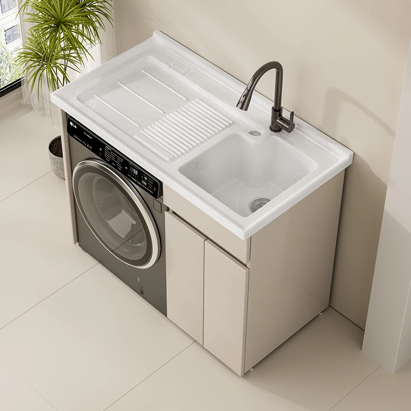 

Ceramic basin, washing machine cabinet, honeycomb aluminum integrated balcony cabinet, laundry basin with rubbing board
