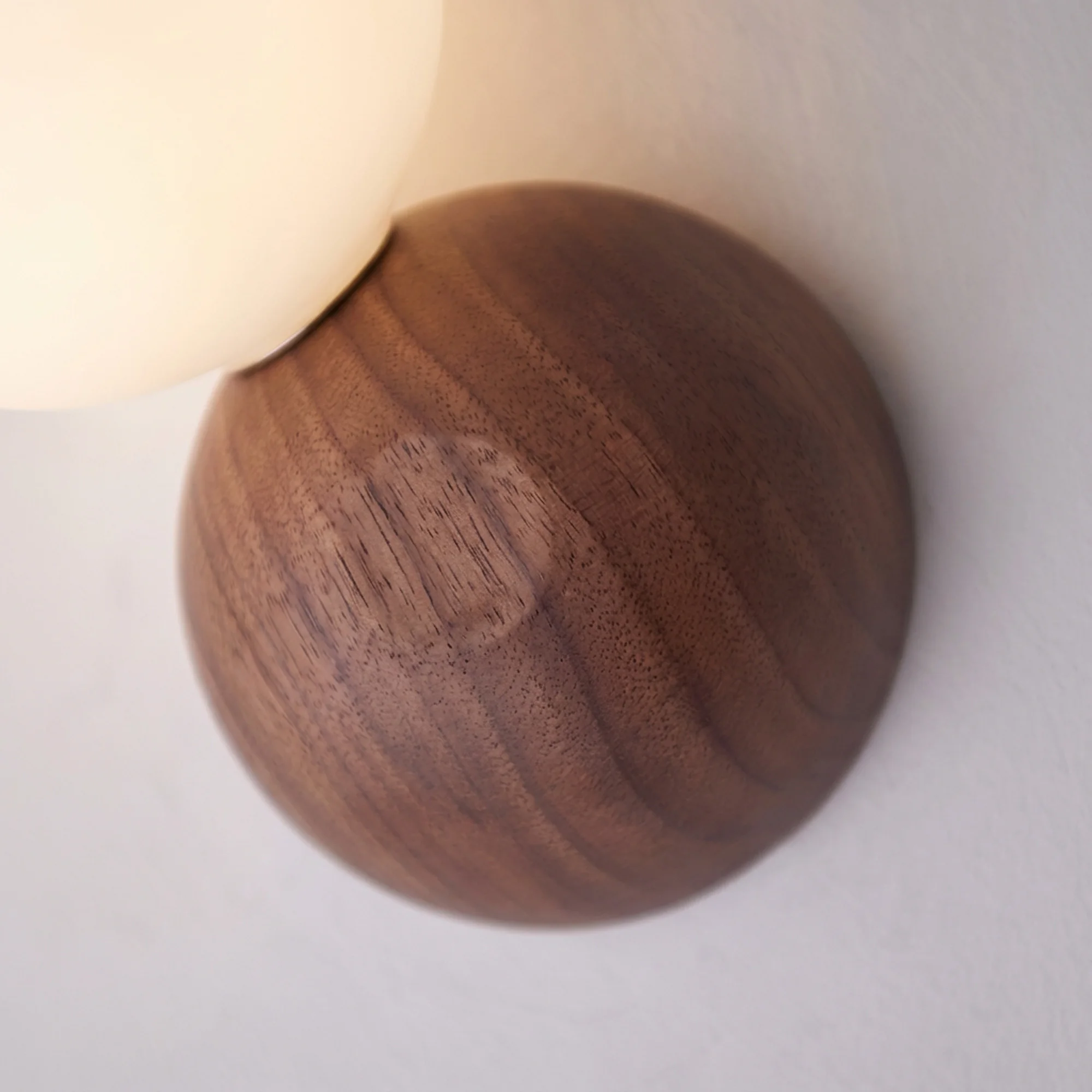 Semi-circular Spherical Glass Walnut Wood, Modern Wabi-Sabi Vintage Simple, Wall Sconce Light for Living, Dining, Bedroom, Study view 5