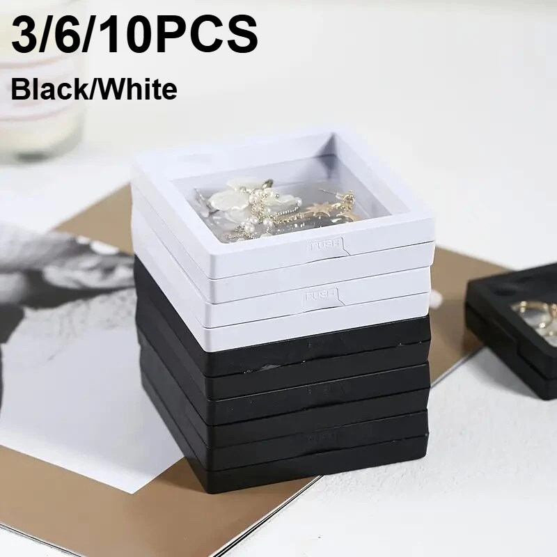 

3/6/10 шт. PE черно-белая шкатулка для драгоценностей пленка упаковочный футляр плавающая рамка коробка кольцо серьги ожерелье аксессуары дисплей