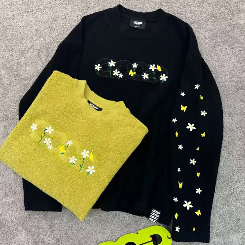 

Goodbrand Long Sleeve T-shirts High Quality Embroidered Flower Top Tee Men Women Fashion Streetwear GOODBRAND Pullover