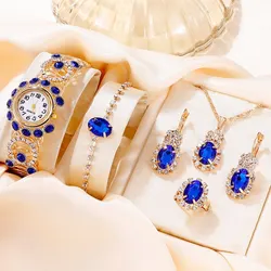 6PCS Set Luxury Womens Bracelet Quartz Watches For Women Magnetic Watch Ladies Sports Dress Blue Wrist Watch Clock Relogio