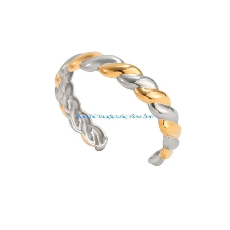 

E56A Fashionable Open End Twisted Bangle Stainless Steel Adjustable Jewelry Womens Gift