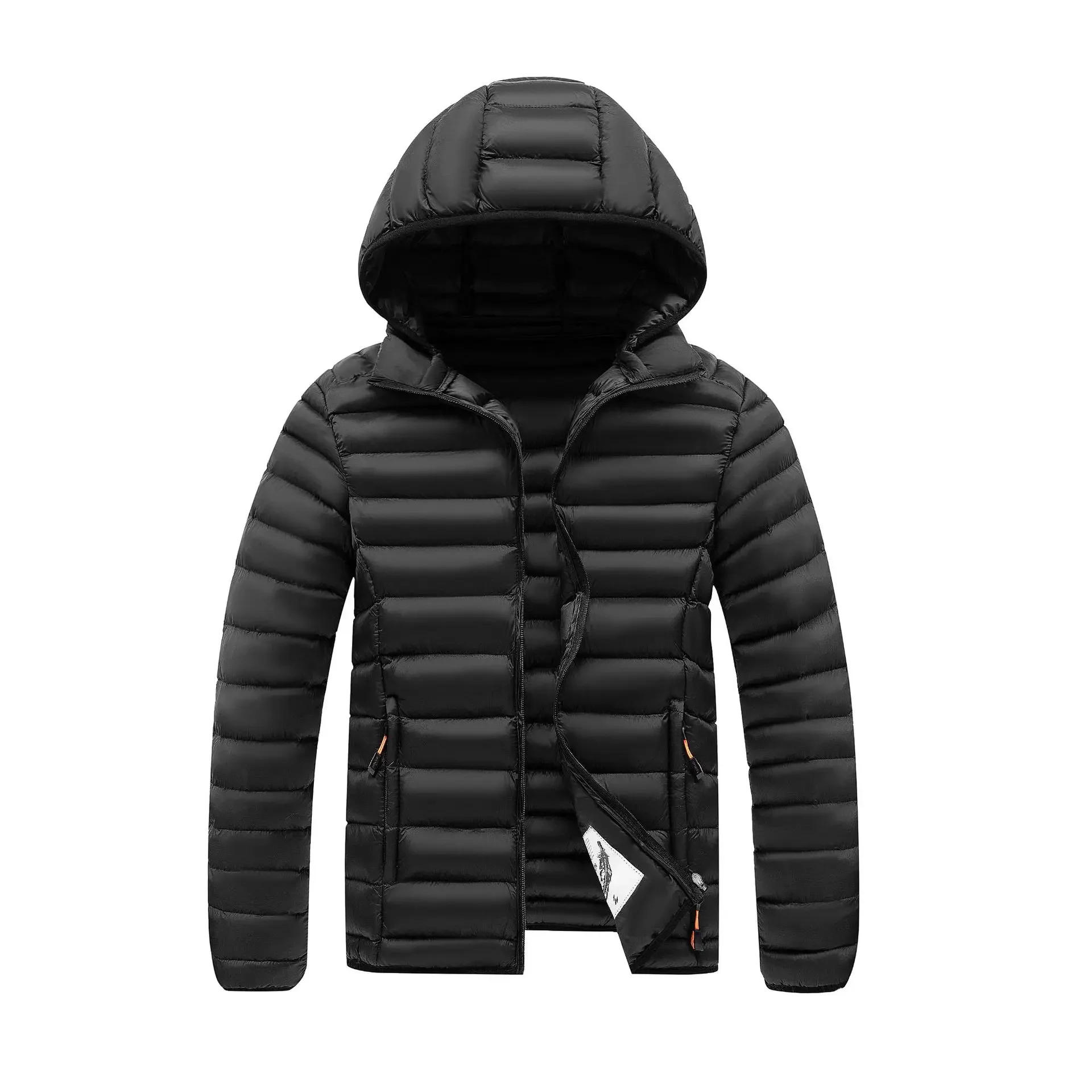 Mens Quilted Warm Parkas White Duck Down Padded Winter Jacket Hooded Mens Puffer Jacket Waterproof Lightweight Outdoor Outwear
