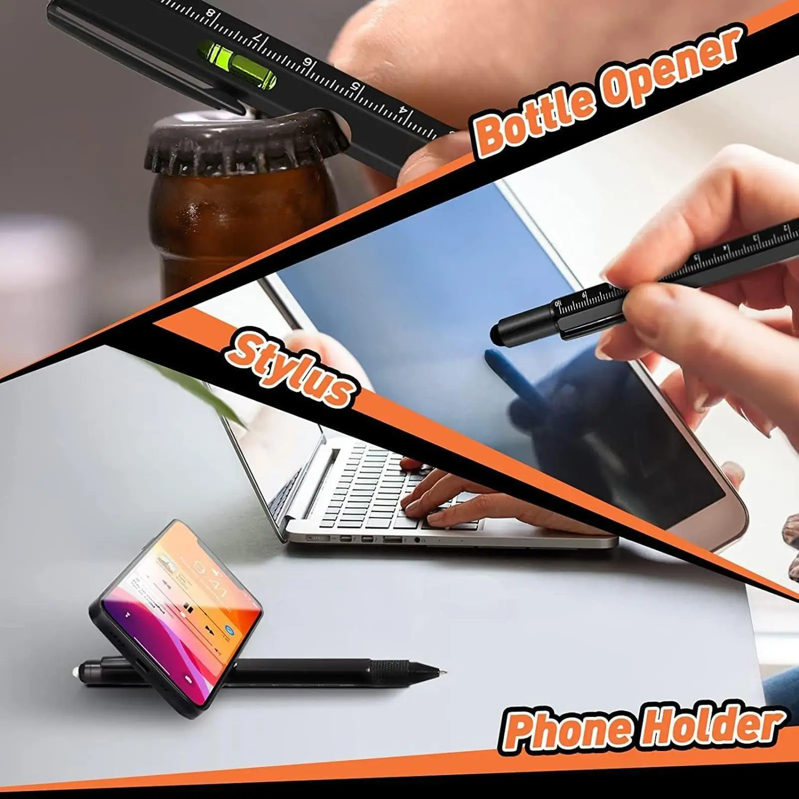 Pen Tool 9 In 1 Tool With LED Light Construction Pen With Screwdriver Level Ruler And Bottle Opener For Father Boyfriend Husband