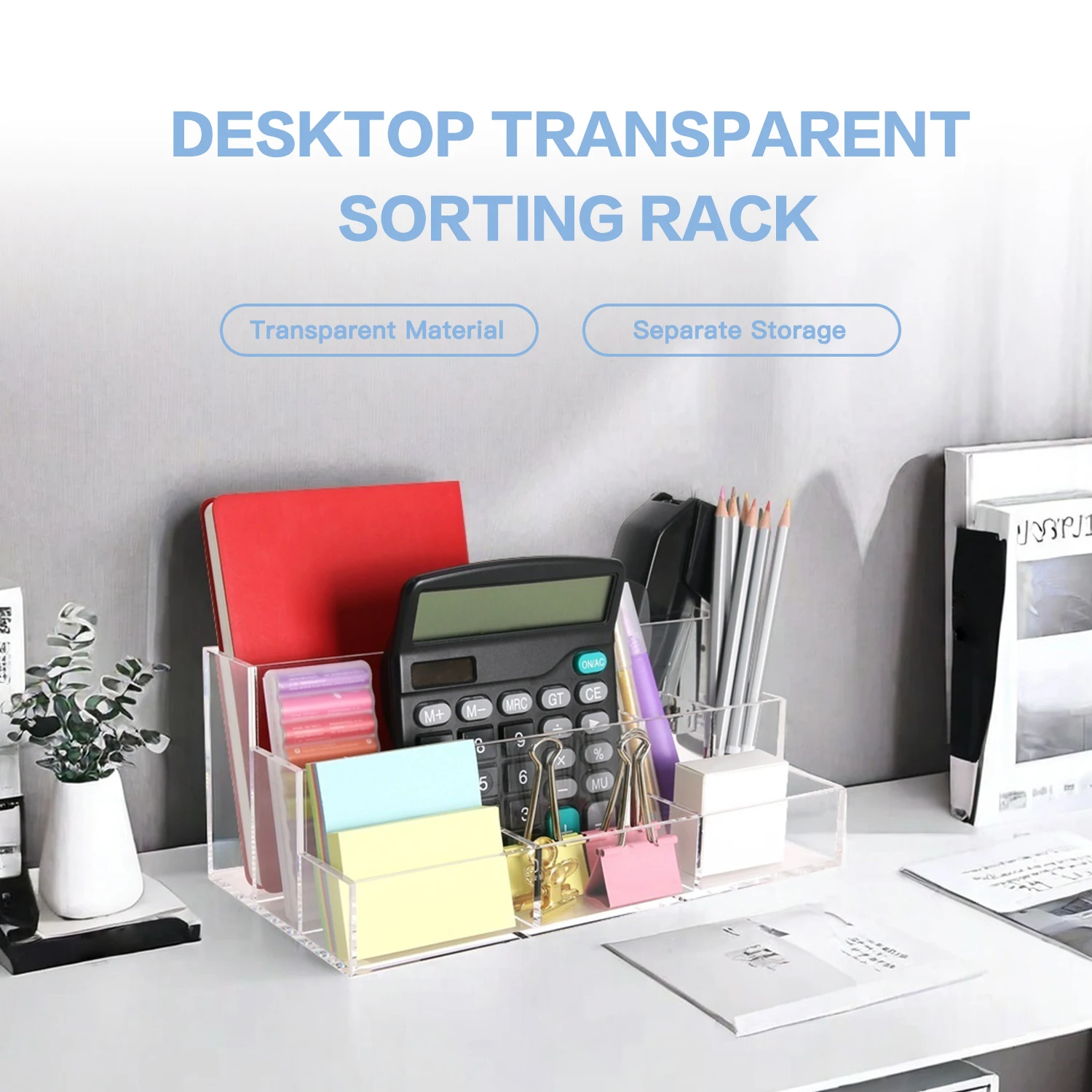 Scatola portaoggetti in acrilico, scatola portaoggetti trasparente con divisorio, multiuso per gioielli, trucco, cosmetici, cancelleria e sm