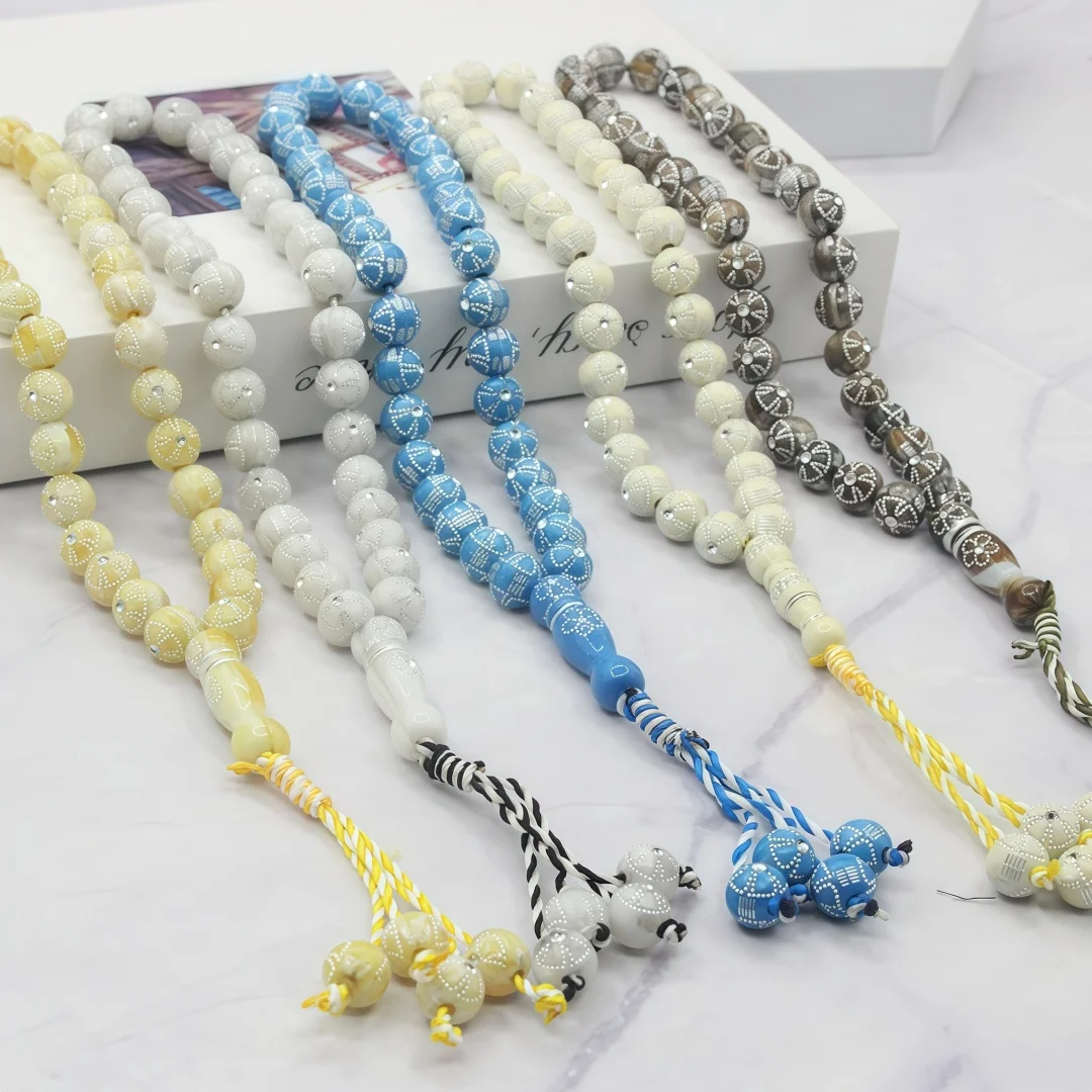 Plum blossom resin prayer beads, 33 pieces, 12mm exquisite flower-shaped portable prayer beads for women