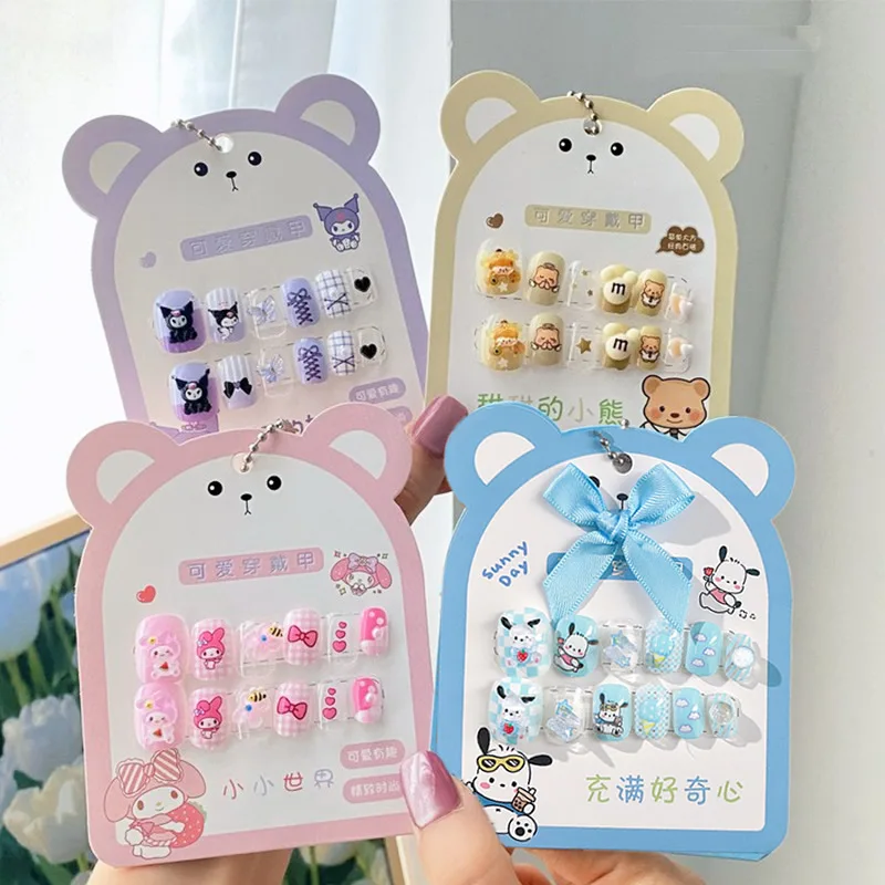 Pegatina de uñas Kawaii Sanrio Cinnamoroll Kuromi para niños, accesorios de dibujos animados, pegatinas de uñas autoadhesivas para niños, juguetes