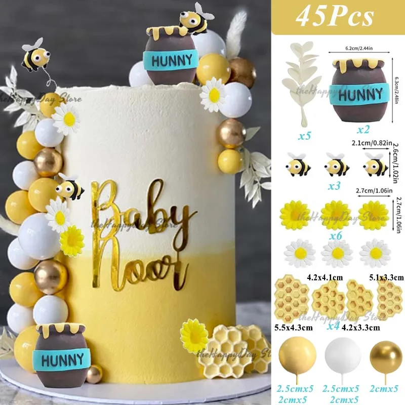 1Set Daisy Bee Cake Decorations Honey Pot Bees Honeycomb Leaves Cake Toppers Bee Spring Summer Birthday Wedding Cupcake Toppers