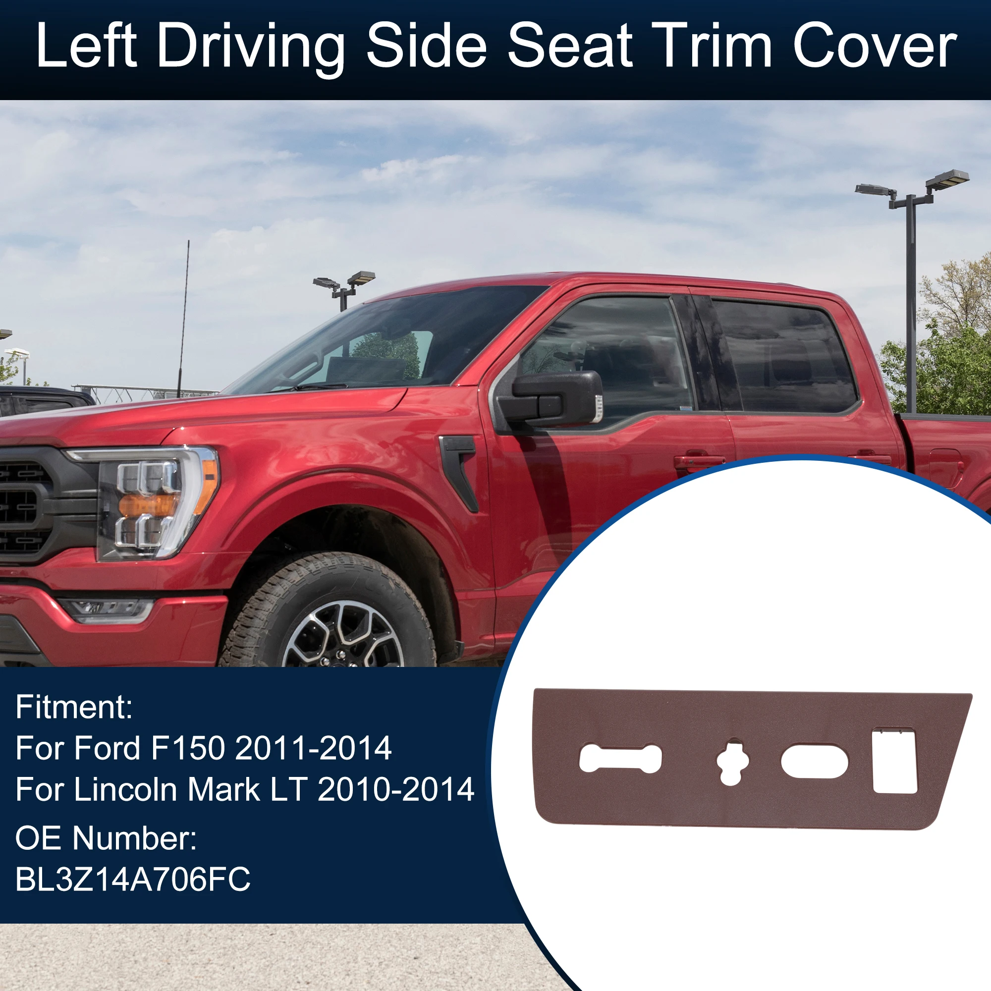 UXCELL Left Driver Side Seat Trim Cover for Ford F-150 No.BL3Z14A706FC Reddish Brown
