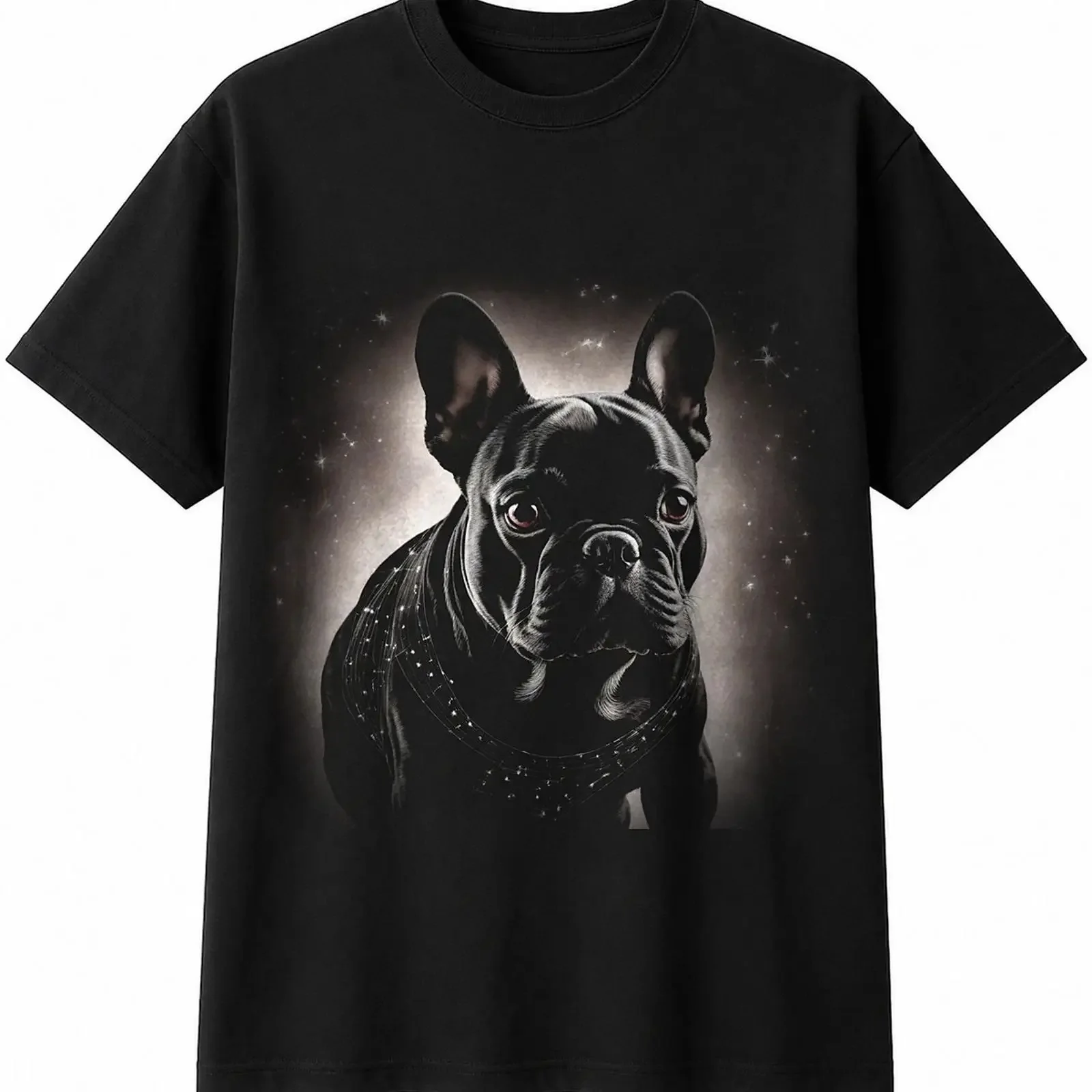 French Bulldog under the stars Dog Lover Men's T Shirt black 100 cotton New vintage Washed Soft Versatile streetwear Slightly