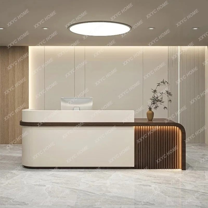 Cream Style Beauty Salon Reception Desk Modern High-end Enterprise Reception Counter Hotel Office Furniture