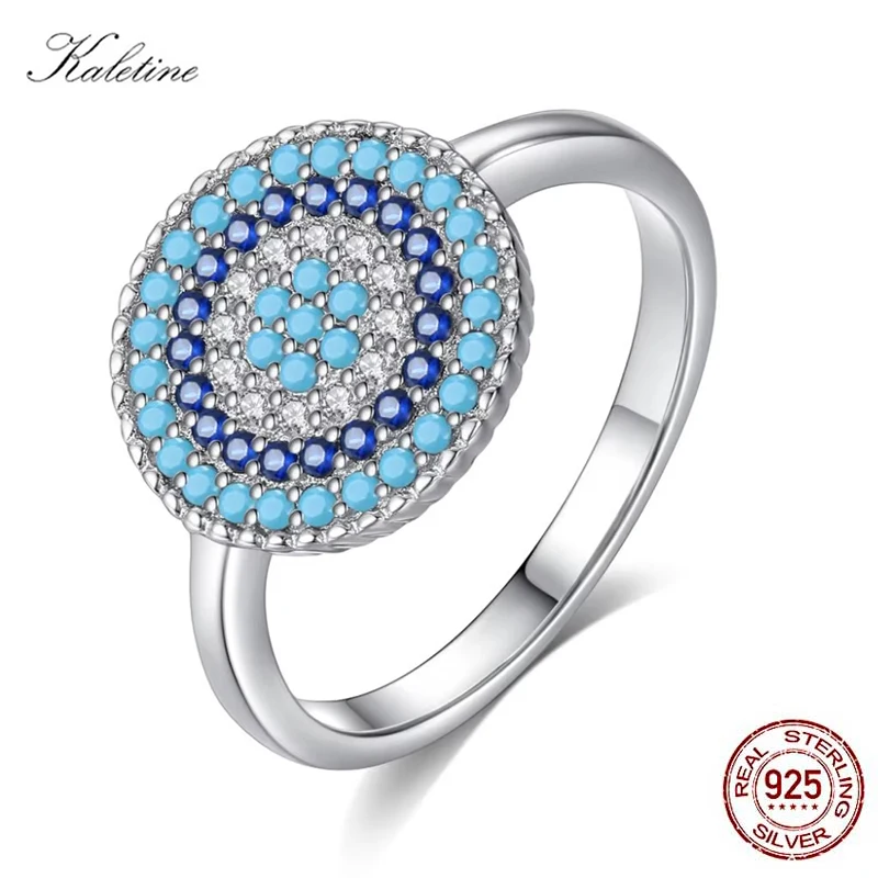 Pierścionki Kaletine Shinee Kpop Blue Stone Evil Eye dla kobiet, srebro próby 925, pierścionki z zawieszkami i kamieniami CZ, biżuteria, akcesoria Exo