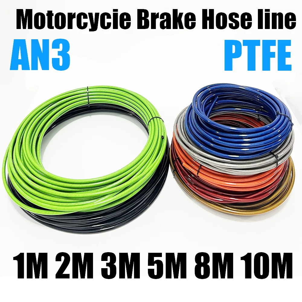 1M 2M 3M 5M 8M10M motorcycle braided stainless steel PTFE clutch oil pipe hose AN3blue/black/silver/green/red/orange/dark yellow