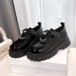 Metal Chain Platform Lolita Gothic Shoes Woman 2023 Spring College Style Patent Leather Pumps Women Japan School Uniform Shoes