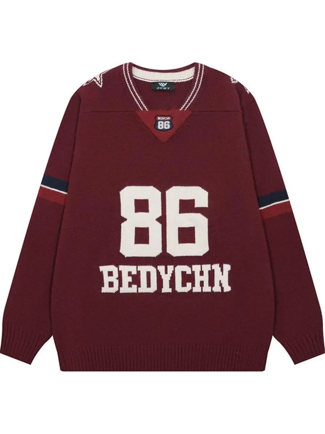 

Мужской свитер с v-образным вырезом в американском стиле ретро для колледжа, свободный мягкий теплый вязаный топ для осенне-зимней повседневной одежды с цифровым узором