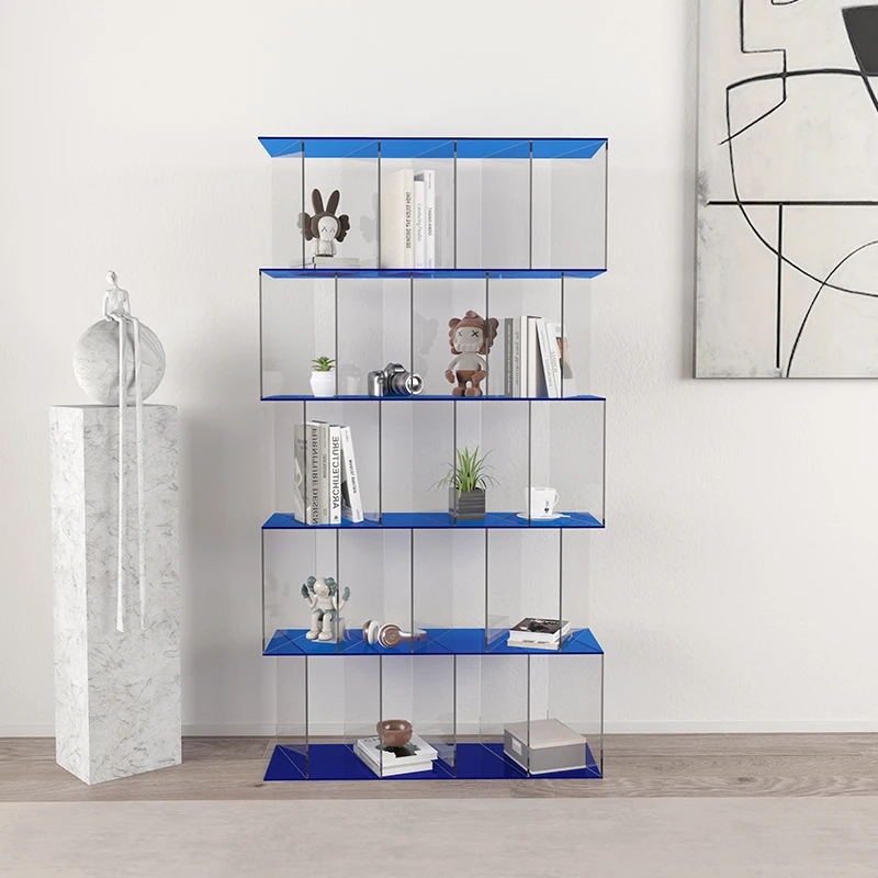 Transparent tilted creative bookshelf storage rack, floor stand, no installation required