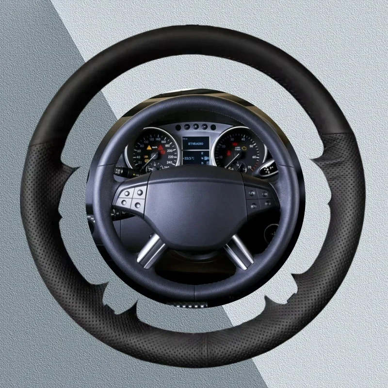 

Изготовленный на заказ черный кожаный чехол на руль из микрофибры для Mercedes Benz GL-Class X164 R-Class M-Class W164 2005-2009 интерьер