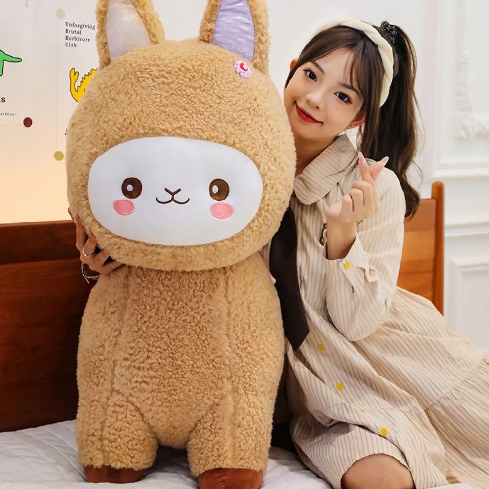 Hugging Soft Alpaca Plush Toys Cartoon Fluffy Plush Llama Dolls Flower Cute Stuffed Animal Pillow Room Decor