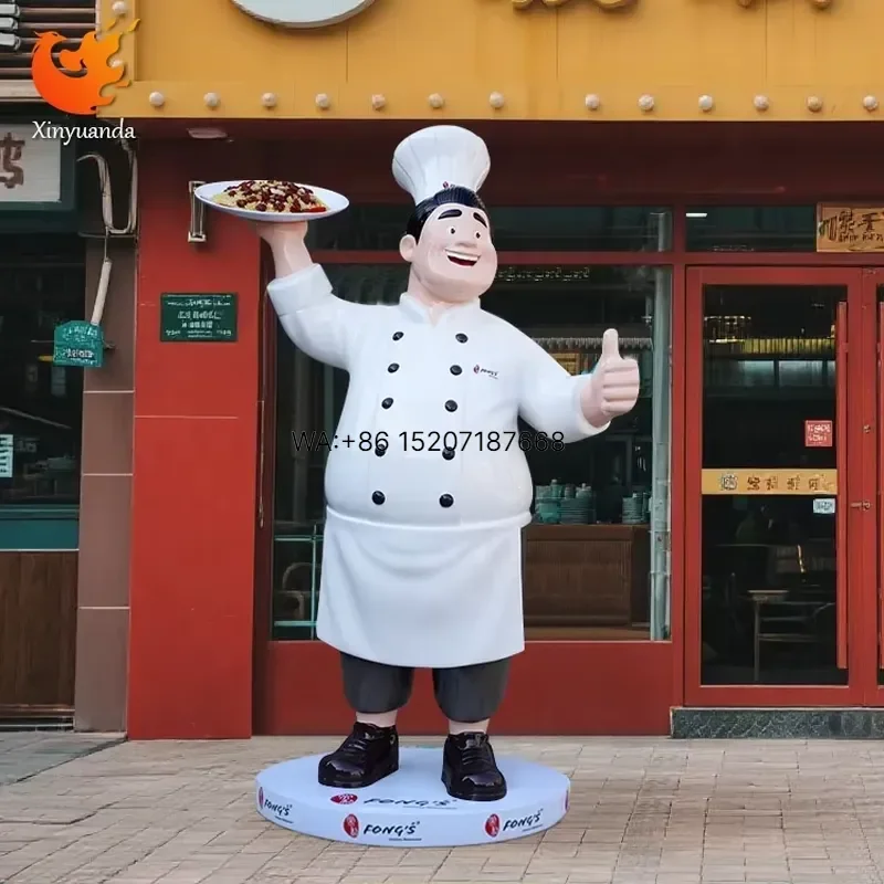 Wmwmnu for Fiberglass Chef Sculpture Restaurant Entrance Commercial Decor Catering Welcome Large Floor standing Ornament