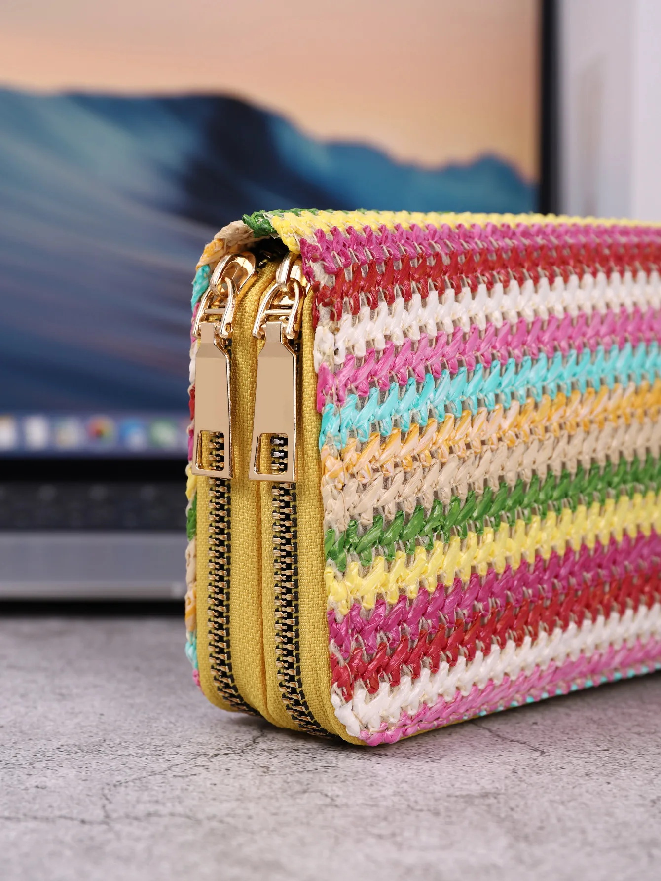 2023 new large capacity ladies wallet casual portable woven double zipper vintage premium clutch coin purse