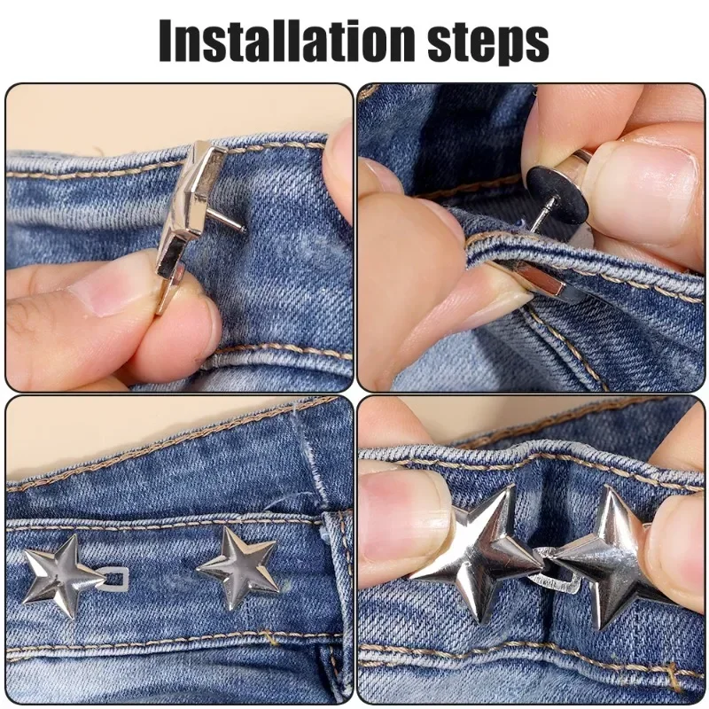 Juego de 1/8 de hebilla de cintura ajustable con forma de estrella, botón de pantalón vaquero, tensor de cintura de aleación desmontable, accesorios de ropa, herramienta de costura DIY