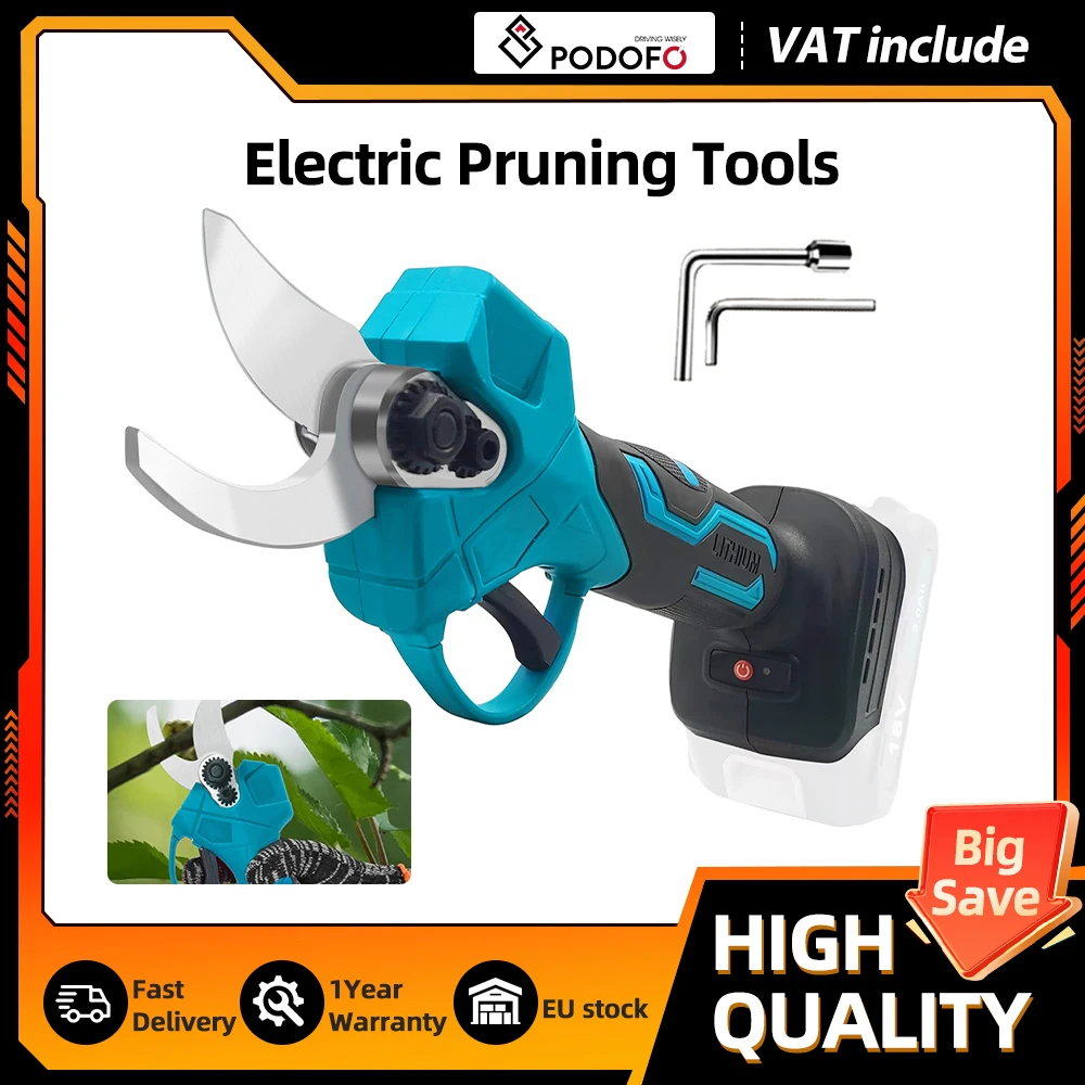 Image of Podofo Bürstenlose Elektrische Gartenschere Kabellose Gartenschere für Baumastbeschneidung Kompatibel mit Makita-Akku