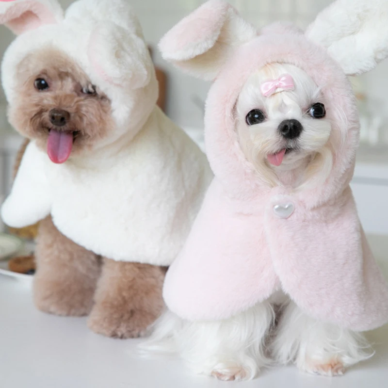 Warm Winter Pet Clothing Plush Rabbit Dog Outside Christmas Cloak New Year\'s Coat Windbreaker Plus Fleece Thick Warm Coat Gift