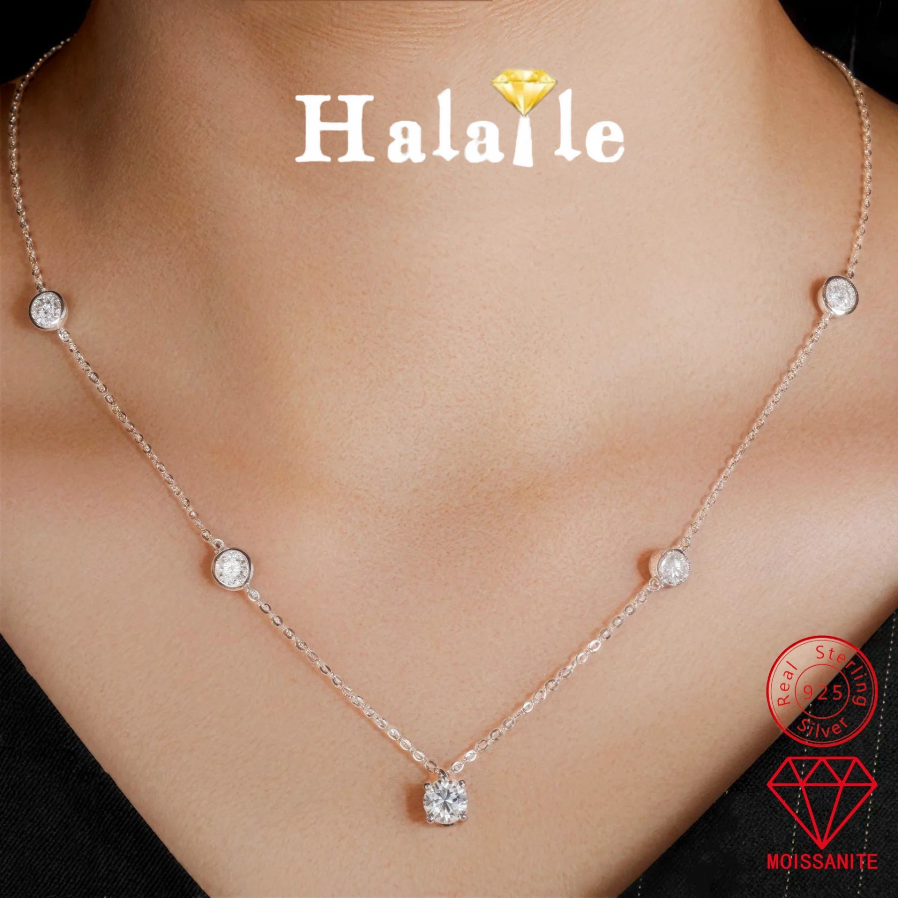 

Halaile 6.5MM 1CT D Color Moissanite Necklace 925 Sterling Silver For Women Luxury Starry Sky Sparkling Fine Jewelry Gift