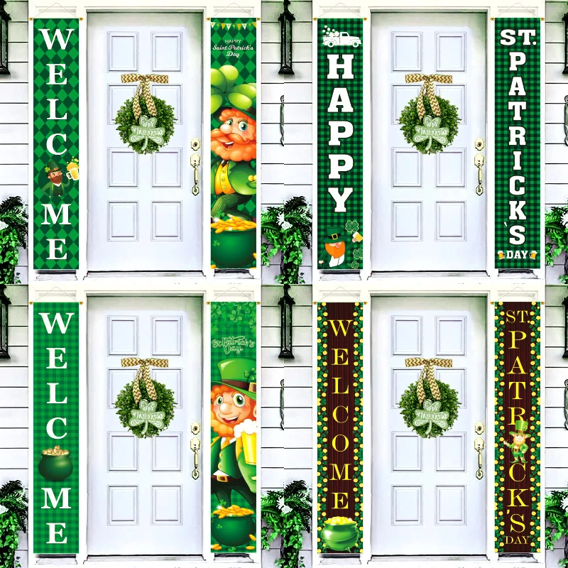 

2025 St. Patrick’s Day Couplets Irish Festival Spring Lucky Green Shamrock Gold Coin Party Outdoor Decoration Hanging Flag Gifts