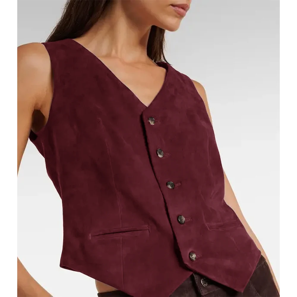 Women\'s Jackets Waistcoat Modern Stylish Brown Casual Vest Top Suede Leather Single Breasted Fashion Vests Woman 2024 New in