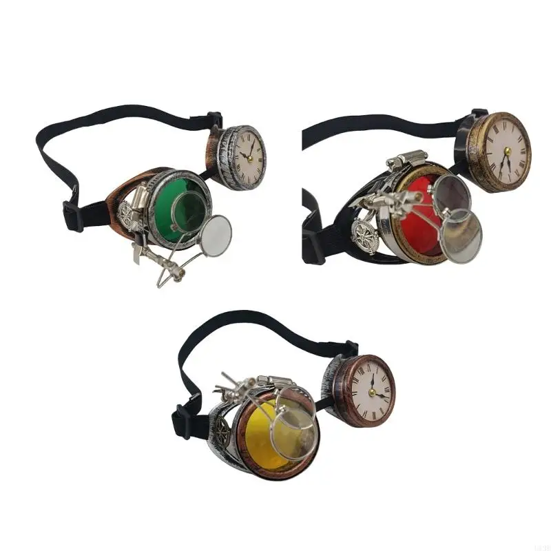 Steampunk Goggles with Clock Victorian Goggles Gothic Glasses Halloween Cosplay Glasses for Festivals Theme Party