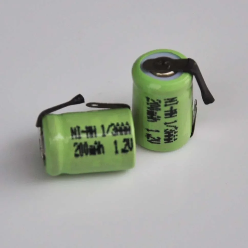 2-8 pieces 1.2V 1/3AAA Ni-MH rechargeable battery 200mah with welding sheet for solar lights, remote contr