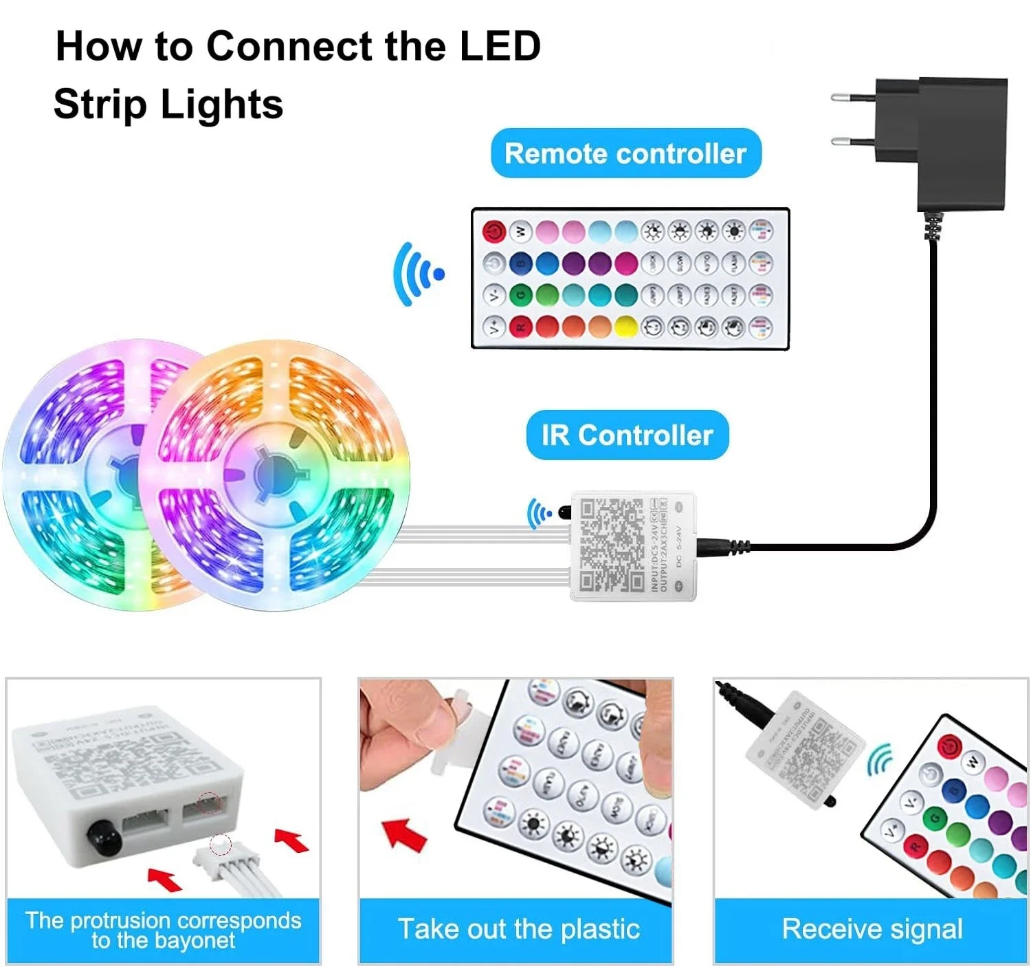 5M-40M LED RGB Strip Lights 5050 Colour Changing Tape DC24V Bluetooth 44Key App Fexible Ribbon Room Deco Lighting