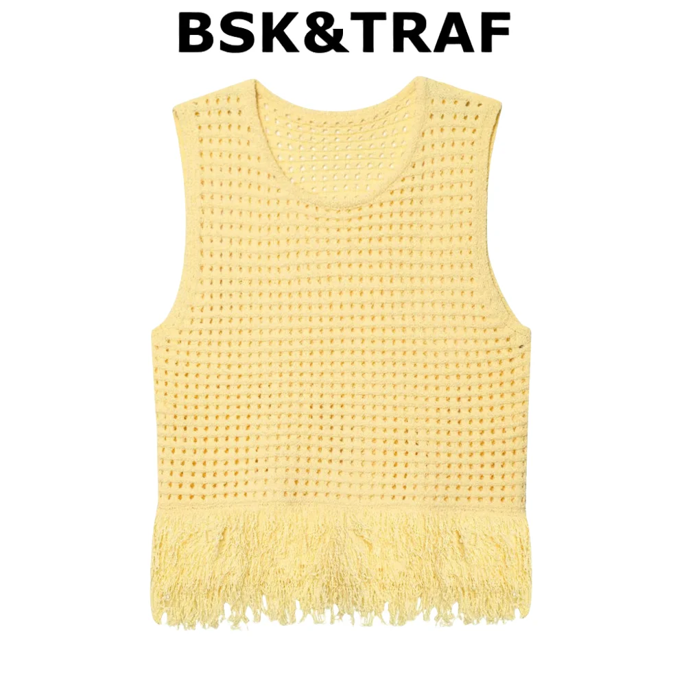 

BSK&TRAF2025 Summer New Products Women's Wear Sweet and Gentle Flowing Knitted Round Neck Sleeveless Vest Top 4331/027